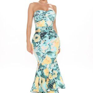 Fashion Nova Ariel Floral Maxi Dress - Jade/Combo XL